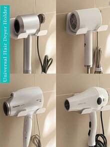 1pc Self-Adhesive Hair Dryer Holder, Wall-Mounted, No Drilling Required. Hair Dryer Storage Rack, Bathroom Hair Styling Tool Rack, Suitable For Curling Irons, Straighteners, Electric Combs, Etc. Compatible With Most Hair Dryers, Bathroom Accessories. - View 6
