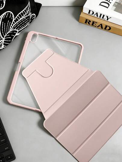 Funda plegable de acrílico rosa con rotación de 360° para tableta, compatible con iPad Mini 6/Mini 7/Air/Air 2/9.7/10.2/10.5/Air 4/Air 5/10.9/Pro 11"/Air 11"(M2) 2024/10th Gen/12.9"/ Air 13"(M3 2025)/ Air 11-Inch (M3) 2025/ (A16) 11 Inch 11th Generation 2025, carcasa trasera de acrílico antiarañazos y antidoblez, con ranura para lápiz, soporte giratorio de 360°, modo de suspensión/activación automático, estuche plegable minimalista/clásico/empresarial para tableta