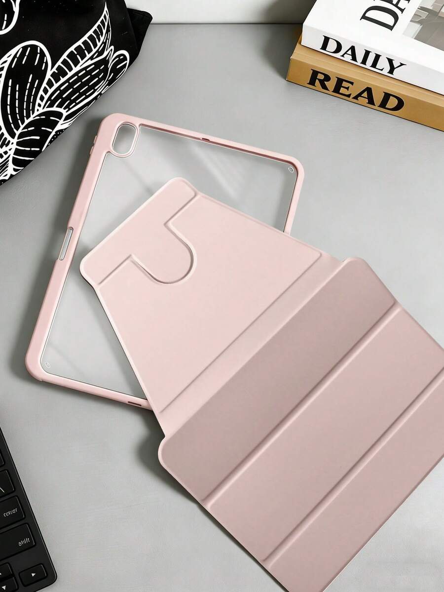 Ốp lưng máy tính bảng gấp ba 360° bằng acrylic màu hồng, tương thích với iPad Mini 6/Mini 7/Air/Air 2/9.7/10.2/10.5/Air 4/Air 5/10.9/Pro 11"/Air 11"(M2) 2024/Thế hệ thứ 10/12.9"/ Air 13"(M3 2025)/ Air 11-Inch (M3) 2025/ (A16) 11 Inch Thế hệ thứ 11 2025, mặt lưng acrylic chống trầy xước, chống cong vênh, khe cắm bút cảm ứng tích hợp, chân đế xoay 360°, tự động ngủ/thức, ốp lưng máy tính bảng gấp ba kiểu tối giản/cổ điển/doanh nhân. - Hồng - Xem 1
