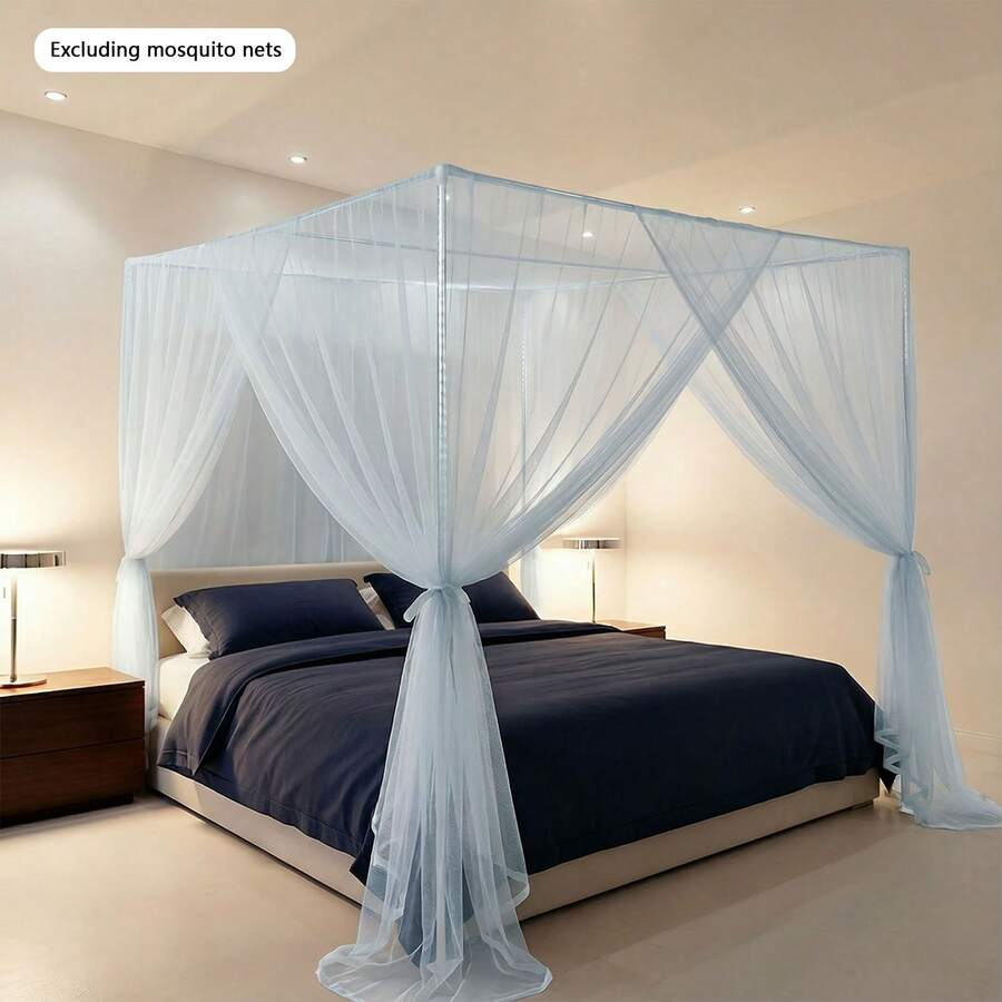 LYNICESHOP Canopy Bed Frame 2x2m Sturdy Stainless Steel 4-Poster Frame With Base Feet Easy Install Metal Bed Net Stand For Queen/King Size Modern Silver Bed Canopy Poles For Mosquito Net & Decor - Bạc - Xem 1