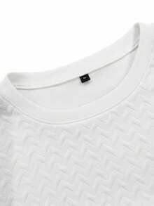 2pcs Men's Diamond Texture T-Shirt And Shorts Set, Casual Commuter Comfortable Minimalist - White - View 6