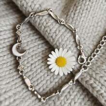1 pieza Pulsera con zirconia en forma de estrella y luna, diseño único y elegante minimalista, pulsera con colgante delicado de estrella y luna, adecuada para amigos, parejas, uso diario, citas, favorecedora y estilizante - Plateado - Ver 2