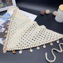 1pc Bohemian Style Korean Hollow Woven Shell Tassel Scarf, Women Summer Decorative Shawl Versatile Wrap, Ladies Beige Ocean Shell Tassel Knitted Hollow Lace Triangular Headband, Suitable For Daily Wear, Sports, Beach, Vacation - Starfish Sequins - View 10