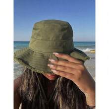 1pc Women's Drawstring Trim Bucket Hat, Adjustable Chin Strap Design, Distressed Finish, Soft Fabric, Sun Protection, Windproof, Fashionable, Suitable For Travel, Beach, Vacation, Casual Daily Use - 彩色 - 查看 6