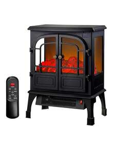 Chimenea Eléctrica con Efecto de Llama, Brasas de Leña  (65 * 60 * 31 cm); Configuraciones de Calor, Control Remoto y Temporizador, Ceramico. Bluelander - Negro - Ver 1