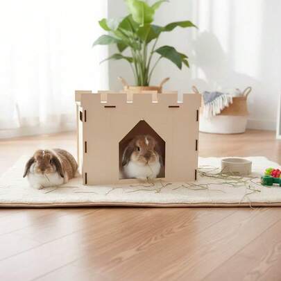 Nhà gỗ ghép hình cho thỏ, lâu đài gỗ tự lắp ráp cho thú cưng, nơi trú ẩn trong nhà cho chuột hamster.