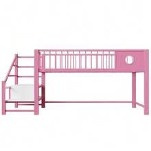 Low Loft Bed For Children (90 X 200 Cm), With Storage Ladder, Sturdy Metal Frame, Suitable For Children And Teenagers, Pink - 粉色 - 查看 10