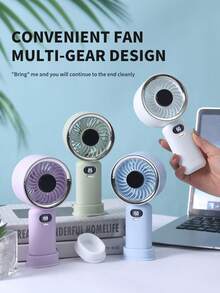 AOYI 1pc Rechargeable Digital Display Portable Handheld 199-Speed Adjustable Mini USB Charging Fan - Multicolor - View 2