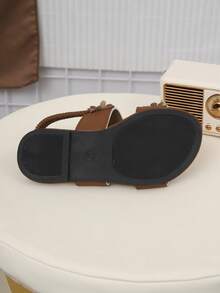 Children's Fashionable Summer Flat Sandals, One-Piece Sandals, New Stylish Elegant Minimalist - Brown - View 9