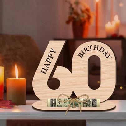 1个木质生日数字现金礼品卡盒，适用于18/30/40/50/60岁生日，生日派对桌面装饰中心摆件，独特的成人生日礼物