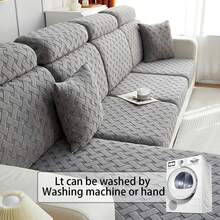 1pc Universal Solid Color Woven Sofa Slipcover, Suitable For All Seasons, Removable And Washable, Dust-Proof, Non-Slip, Wrinkle-Resistant, Easy To Clean, Odorless, Pet-Friendly Sofa Protector - Dark Grey - View 6