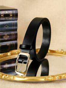 APLCSEY Set de 3 piezas/1 pieza Cinturón de mujer de piel de PU con hebilla cuadrada, minimalista, clásico, elegante, versátil, casual de moda, adelgazante, adecuado para vestidos y vaqueros, ideal para el uso diario, la oficina y a juego en todas las estaciones - Negro - Ver 6