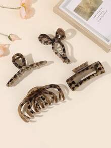 4pcs Leopard Print Hair Claw Clips, Glossy Minimalist Square Hair Clips Accessories For Daily & Casual Wear Hair Jaw Clip Hair Clamps Hair Clutch Hair Claw Clip, School Stuff, College Fall Winter Hair Accessories For Women For Vacation Outfits Woman Flower Hair Clip Casual ABS Animal Pattern Summer Outfits - Multicolor - View 6