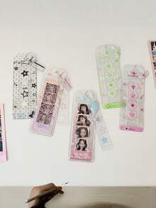 Transparent Glitter PVC Life 4-Frame Card Holder, Commemorative Ticket Organizer, 4-Photo Display Hanging Accessory, Bag Charm - Multicolor - View 12