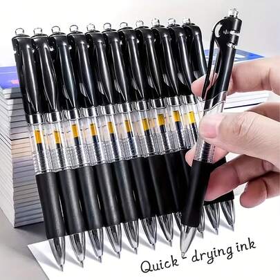 12/24/36 Gel Pens, Bulk Retractable Ink Ballpoint Pens, 0.5mm Ballpoint Tip, With Soft Grip, Suitable For Journaling, Office, And Home (Black).