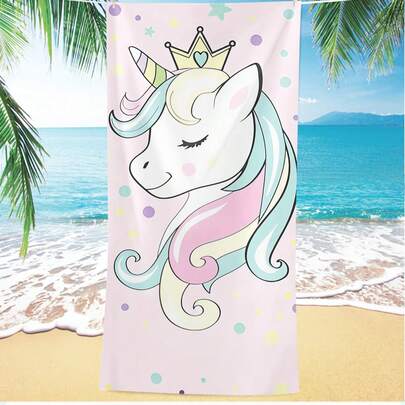 1 Khăn tắm biển in hình kỳ lân, màu hồng dễ thương, kiểu hoạt hình, chất liệu microfiber, nhanh khô, mềm mại và thấm hút tốt, hình chữ nhật, lý tưởng cho bãi biển, hồ bơi, kỳ nghỉ hè và làm quà tặng cho trẻ em.