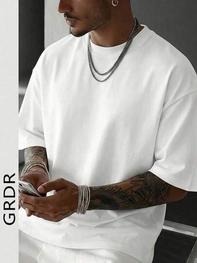 GRDR Men's Solid Color Round Neck Short Sleeve Casual Versatile T-Shirt, Summer