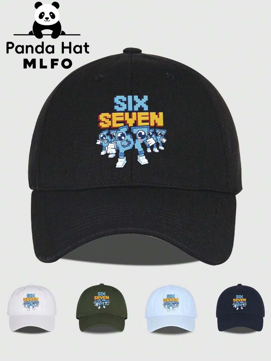 MLFO Gorra de béisbol unisex SIX SEVEN con estampado de píxeles de dibujos animados, sombrero de sol ajustable con lavado vintage, estilo streetwear para hombres y mujeres - seis siete - Ver 1