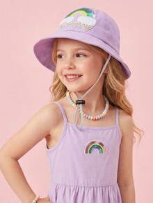 1pc Girls' Fisherman Bucket Hat, Cute & Sweet For Summer, Sequin Rainbow, Lightweight For Spring & Autumn, Wide Brim Sun Protection Hat, Adjustable Chin Strap, Breathable, Quick Dry, Packable, Soft Material, Skin-Friendly, One Size Fits Most, Washable, Suitable For Beach, Outdoor Play, Hiking, Camping - 1PC - View 6