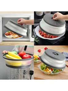 10.63 Inch X 3.15 Inch Large Foldable Ventilated Silicone Microwave Food Splatter Cover With Handle - 2 In 1 Microwave Plate Bowl Lid Kitchen Accessory - Multicolor - View 4