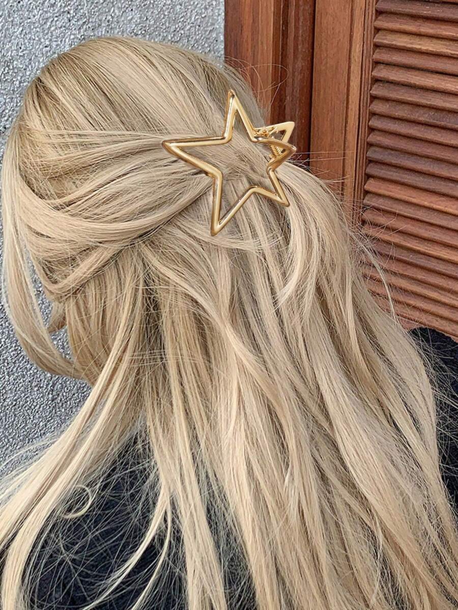 1pc Sweet & Cool Pentagram Hair Clip For Women With Thin Hair, Star Shaped Hair Pin For Half Up Hairstyle, Hair Claw Hair Accessory For Back Head,Y2k Hair Clips Hair Jaw Clip Hair Clamps Hair Clutch Hair Clip, School Stuff, College Fall Winter Claw Clip Hair Accessories For Women For Vacation Outfits Woman Summer Beach - 彩色 - 查看 1