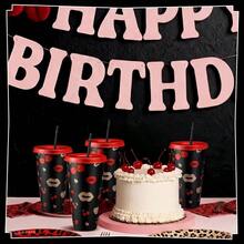 12pcs Cheetah Cherry Party Cups Red And Black Leopard Print Themed Cups With Lids And Straws 24 Oz Reusable Plastic Tumbler Bachelorette Cheetah Cherry Birthday Party - View 3
