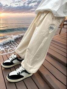 男童宽松抽绳腰阔腿轻薄棉质长裤，夏季 - 白色 - 查看 6