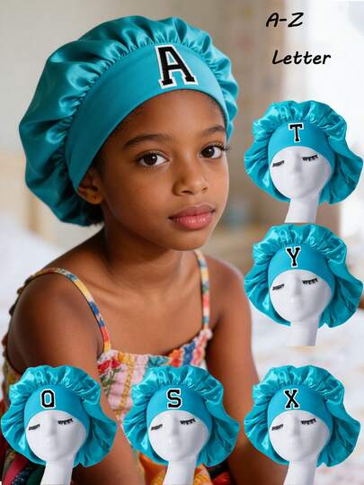 1pc Children's Satin Letter Soft Comfortable Sleep Cap, Girls Reusable Satin Sleep Cap For Hair Care And Curling, Cute Pink Hair Wrap Suitable For Toddlers And Kids, Suitable For Sleeping, Braiding And Hair Care