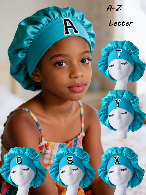 1pc Children's Satin Letter Soft Comfortable Sleep Cap, Girls Reusable Satin Sleep Cap For Hair Care And Curling, Cute Pink Hair Wrap Suitable For Toddlers And Kids, Suitable For Sleeping, Braiding And Hair Care