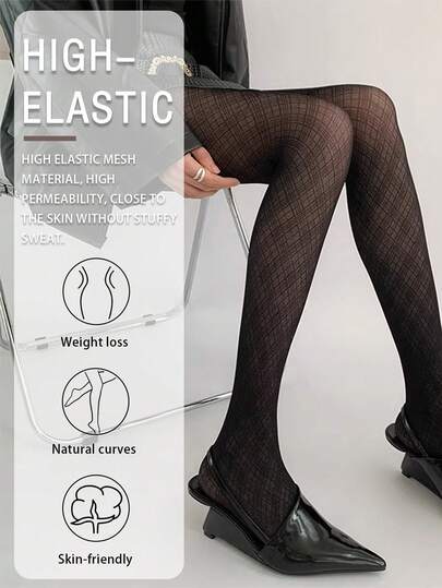 Medias negras con patrón de rombos retro, pantimedias elásticas y transpirables que estilizan, medias de red sexys