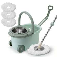 Spin Mop And Bucket With Wringer Set On Wheels, 360 Spinning Mop Stainless Steel Handle For Tile Wood Laminate Floors - C - View 6