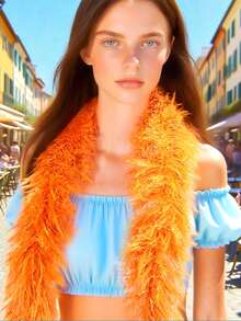 Colorful Feather Scarf, Feather Scarf Accessory, Faux Feather Scarf | Suitable For Parties, Artificial Feather | Carnival Feather Scarf - Suitable For Birthday Party, Halloween, Christmas, Horse Racing, Afternoon Tea Party - Multicolor - View 2