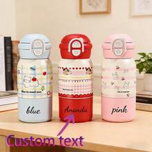 Customized Text Logo Kitten Cup, High-Quality Insulated Straw Cup, Cute Printed Stainless Steel Vacuum Flask, Long-Lasting Thermal Insulation, Spill-Proof, Scratch-Resistant, Large Capacity, Suitable For Children - Multicolor - View 1