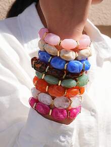 Bộ vòng tay hạt cườm cầu vồng phong cách Boho không đều - Vòng tay nhựa acrylic có thể xếp chồng lên nhau, thích hợp cho kỳ nghỉ và tiệc tùng. - vòng đeo tay - Xem 8