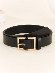 1pc Square Buckle Chinese Style Fashionable Literary Retro Personalized Women's Belt, Suitable For Daily & Party Occasions Halloween Summer, School Fall, Autumn, Halloween,Black Belt - Black - View 8