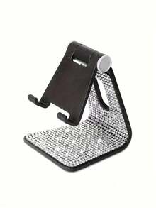 1pc Rhinestone Decorated Phone Stand, Black/White, Desktop Phone Holder Base Compatible With 15, 14, 13 Inch, Office Desk Decor Accessory - White - View 11