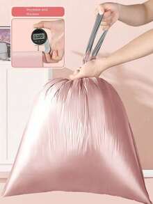 100pcs Pink Drawstring Trash Bags, 4 Gallon Capacity, Kitchen Bathroom Bedroom Home Office - Pink - View 5