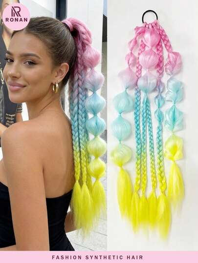 24 Inch Handmade Colorful Bubble Braids, Heat Resistant Synthetic Fiber, Suitable For Women's Parties And Festivals