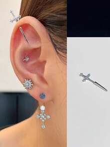 1件闪亮恶魔耳钉，百搭耳骨耳钉，雪花耳环，女士款，蓝色 - 彩色 - 查看 12