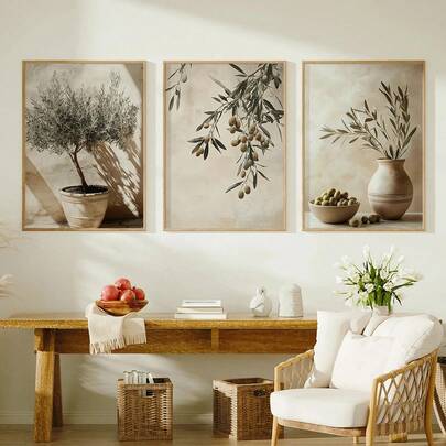 3 bức tranh in trên vải bố hình cây ô liu cổ điển, có khung hoặc không khung, hoàn hảo để trang trí nhà bếp, phòng ngủ, phòng khách và phòng làm việc tại nhà. Mang chủ đề vùng quê Ý, những bức tranh này mô tả những chậu cây cổ và cây xanh. Là món quà lý tưởng cho những người yêu thích trang trí nhà cửa, những bức tranh tĩnh vật này mang đến phong cách trang trí phòng đầy tinh tế và rất phù hợp để trang trí nhà bếp.