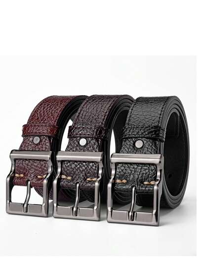 1 pieza Cinturón casual y versátil de cuero de búfalo para hombres, hebilla de cinturón de cuero de grano entero de alta calidad para hombres de mediana edad