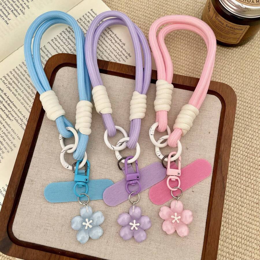 1 chiếc dây đeo điện thoại dệt hình mặt dây chuyền trong suốt chất lượng cao, tinh tế, có kẹp. - Nhiều màu - Xem 1