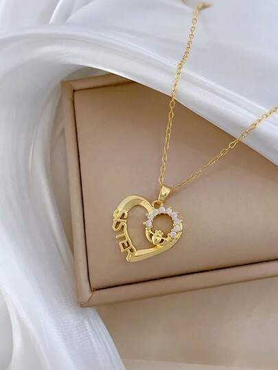 1 chiếc dây chuyền hình trái tim đính đá Zirconia dễ thương, mạ vàng, thích hợp làm quà tặng cho lễ hội âm nhạc, du lịch, tiệc tùng, Ngày của Mẹ, sinh nhật cho mẹ và người yêu.