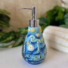 Bình đựng xà phòng bằng gốm họa tiết Đêm đầy sao, chai sữa dưỡng thể màu xanh dương kiểu Van Gogh có vòi bơm, trang trí phòng tắm phong cách nhà nông thôn. - Bầu trời đầy sao - Xem 3