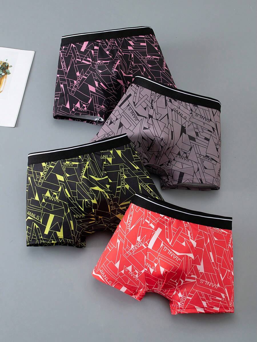 4条装几何印花青少年男童平角内裤 - 彩色 - 查看 1