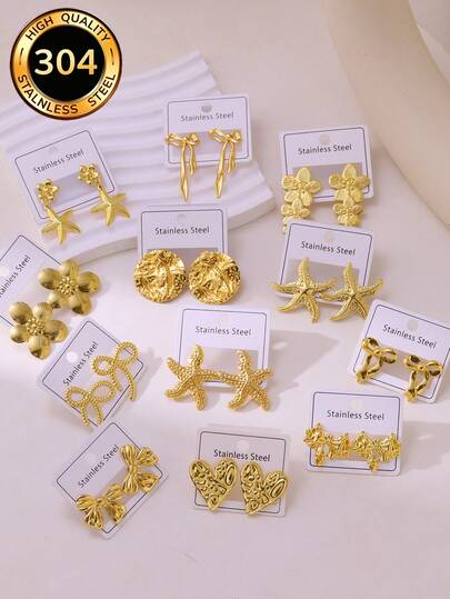 Elegante y lujoso set de aretes de presión de aceite, hecho de acero inoxidable de alta calidad, adecuado para uso diario, bodas, fiestas, vacaciones y regalos para el Día de la Madre