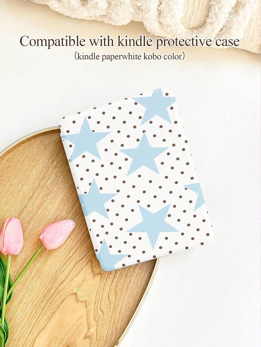 Minimalist Polka Dot & Star Print Protective Case Suitable For Kindle 10th, Kindle 11th, Kindle Paperwhite 5, E-Book Reader Protective Cover With Auto Wake/Sleep Function, Lightweight And Convenient, Perfectly Fit To Protect Your Reading Device, Romantic Gift - Multicolor - View 1