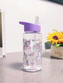 1pc 500ml Children's Water Bottle, Student Water Cup, Cute Gift For Girls And Boys, Best Present, Straw Cup, Suitable For Outdoor, School, Campus, Sports, Back To School, Graduation Season, Portable Cup - Multicolor - View 5