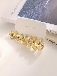 4/6/16pcs Exaggerated Eternal Flower C-Shaped Left & Right Flower Earring Set, Suitable For Daily And Festival Wear, Made Of ABS Resin With UV Non-Fading Technology - Gold - View 7