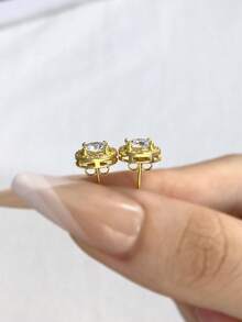 一对0.5-1.0克拉圆形莫桑石925纯银耳钉 - 优雅奢华的订婚、结婚、送给闺蜜、生日、周年纪念礼物。新娘首饰。 - 金色 - 查看 4
